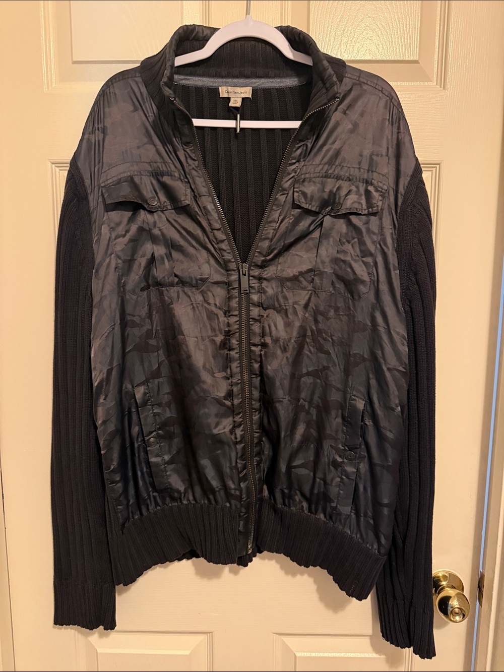 Calvin Klein Jeans Black Quilted Bomber Jacket with Knit Sleeves